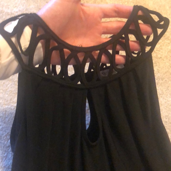Black Tunic Top, Scalloped Neckline, Small - Picture 2 of 7